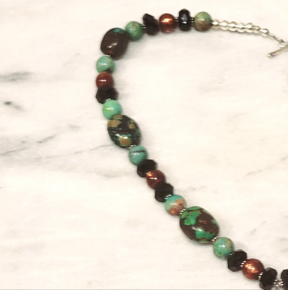 Turquoise Golden Coral Onyx Sterling Pendant Necklace 925 21" - Picture 3 of 4